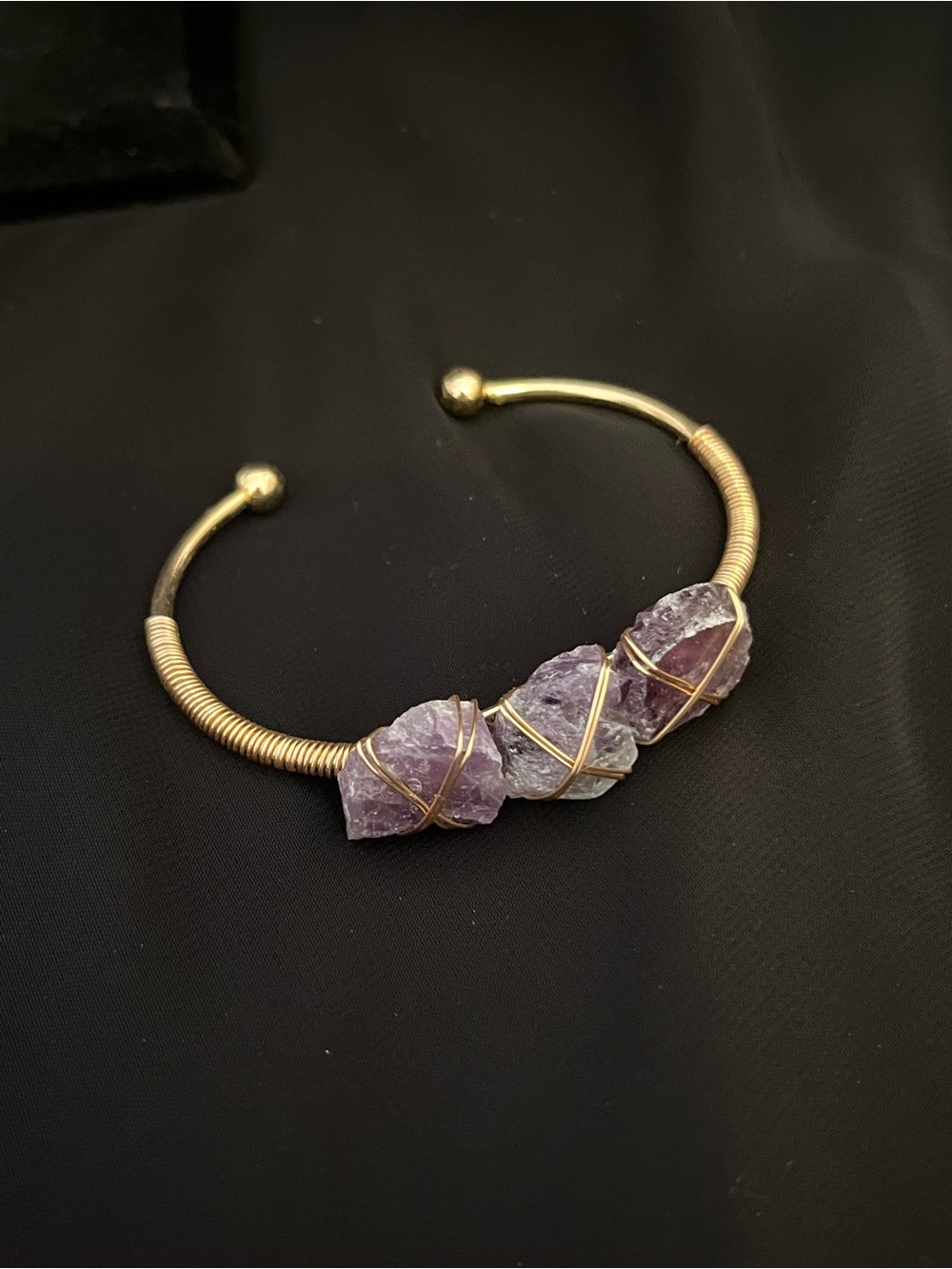 Gold Wire-Wrapped Raw Amethyst Cuff Bracelet
